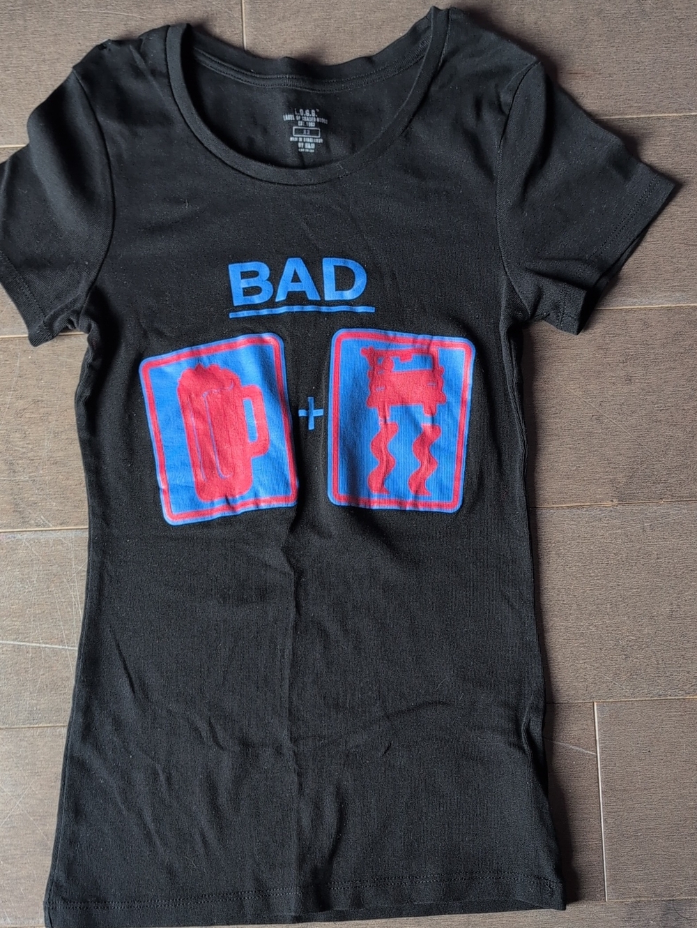 H&M Black Tee with Blue and Red 'BAD' Graphic
